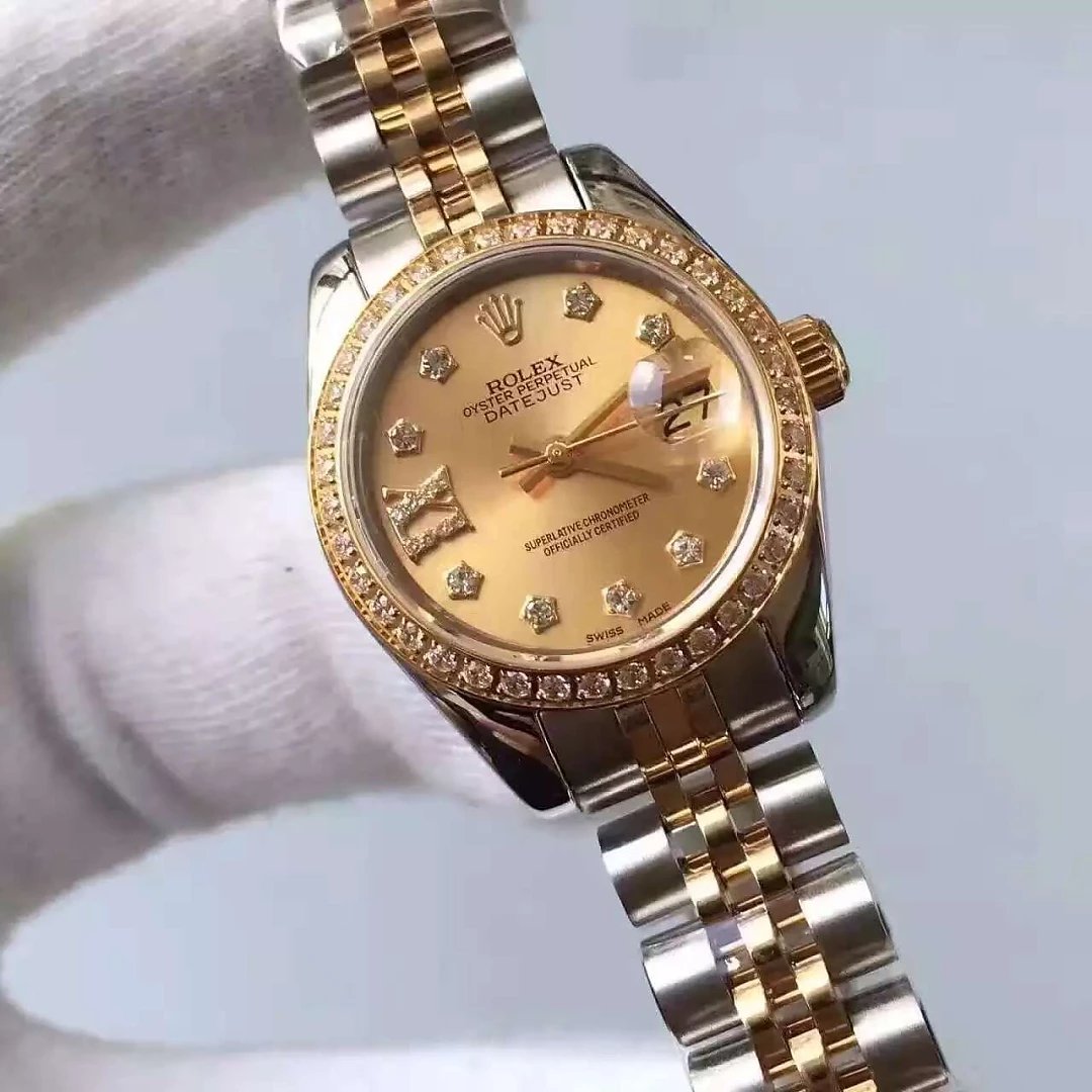 Golden 33mm Datejust Rolex with Diamonds
