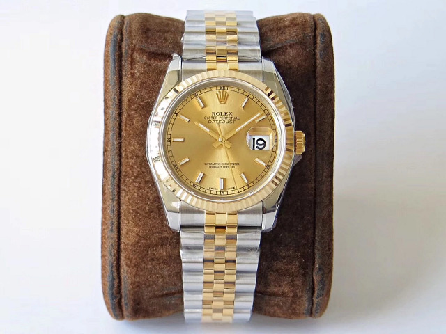 Replica Rolex 36mm Datejust Two Tone Yellow Gold Watch
