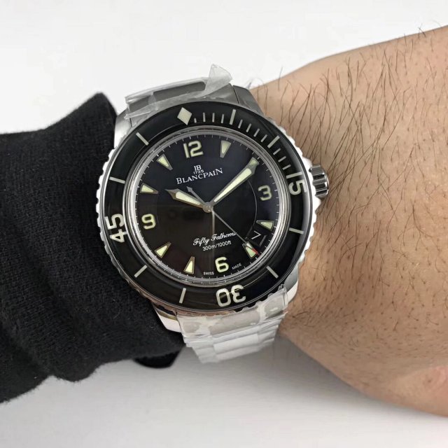 Blancpain Fifty Fathoms Stainless Steel Watch Wrist Shot