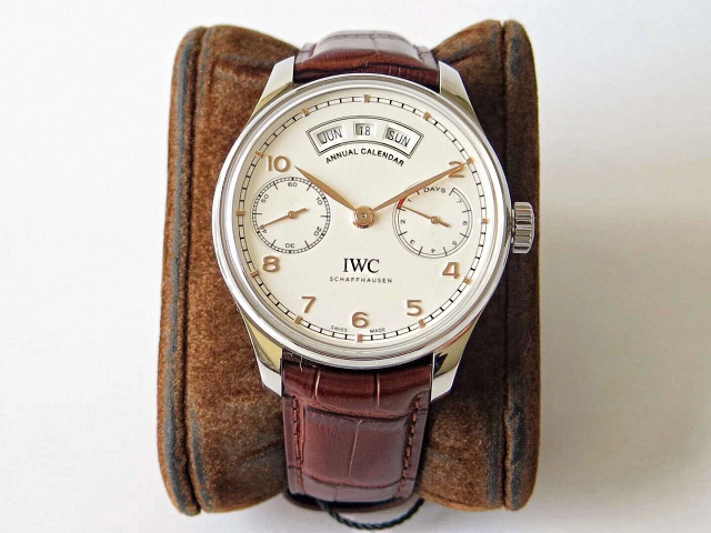 Replica IWC Portuguese Annual Calendar Brown Leather Strap