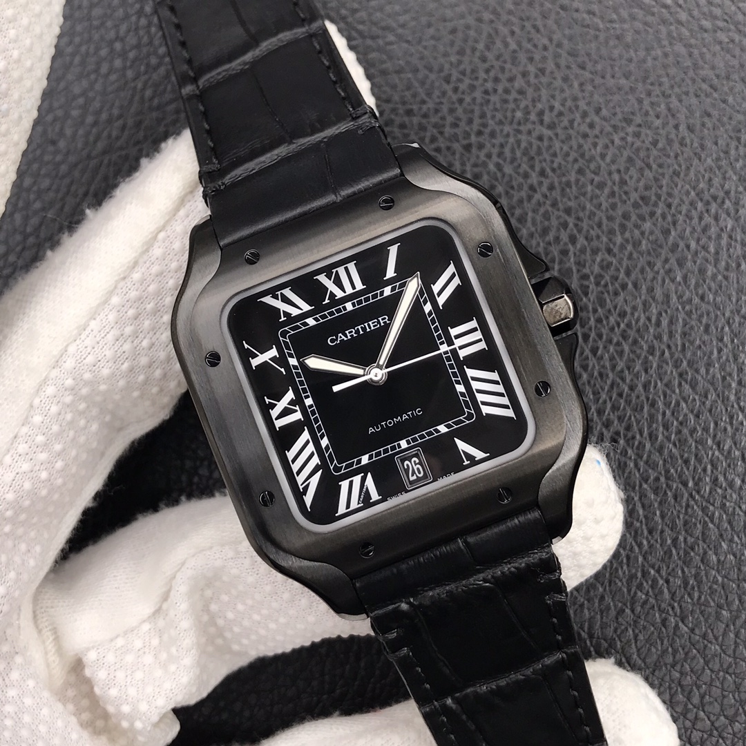 V6 Factory Replica Cartier Santos XL 40mm Black Watch with Miyota 9015 ...